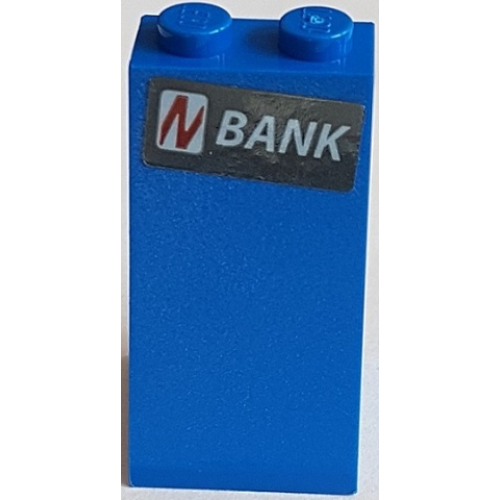 Деталь LEGO 3684cpb023 Slope 75 2 x 2 x 3 - Solid Studs with Slanted Red Letter N in White Rounded Rectangle and White 'BANK' Pattern (Sticker) - Set 76082