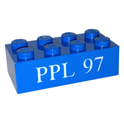 Brick 2 x 4 with White 'PPL 97' Pattern - Blue