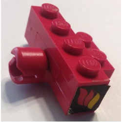Stickered Assembly 4 x 2 x 1 with Classic Fire Logo Pattern on Both Sides (Stickers) - Set 590 & 374-1 - 1 Plate 1 x 4, 2 Plate 1 x 1, 1 Plate 2 x 2, 1 Plate, Modified 1 x 4 with Tow Ball Socket, Long, 2 Slots