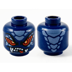 Minifigure, Head Alien Sand Blue Scales, Large Red Eyes, Sharp Teeth and Fangs Pattern