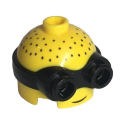 Minifigure, Head, Modified Minion, Short with Molded Black Goggles and Printed Grin and Hair Stubble Pattern