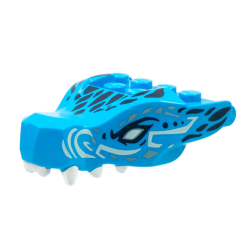 Dragon Head (Ninjago) Jaw with 2 Bar Handles on Back with Light Aqua Eyes, White Teeth, and Black and Metallic Light Blue Scales Pattern Dragon Head (Ninjago) Jaw with 2 Bar Handles on Back with Light Aqua Eyes, White Teeth, and Black and Metallic Light Blue Scales Pattern