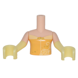 Torso Mini Doll Girl Bright Light Orange Top with Rose Trim Pattern, Light Nougat Arms with Hands with Bright Light Yellow Gloves