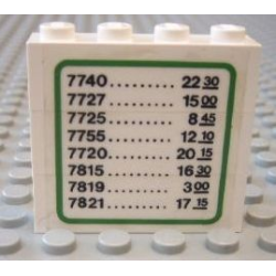 Stickered Assembly 4 x 1 x 3 with Train Schedule Pattern (Sticker) - Set 7824 - 3 Brick 1 x 4 Stickered Assembly 4 x 1 x 3 with Train Schedule Pattern (Sticker) - Set 7824 - 3 Brick 1 x 4