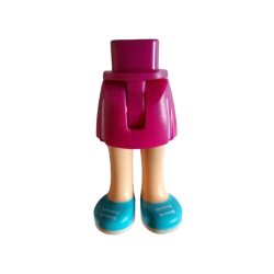 Mini Doll Hips and Skirt with White Stripes, Molded Light Nougat Legs and Printed Medium Azure Shoes with White Laces and Soles Pattern - Thin Hinge