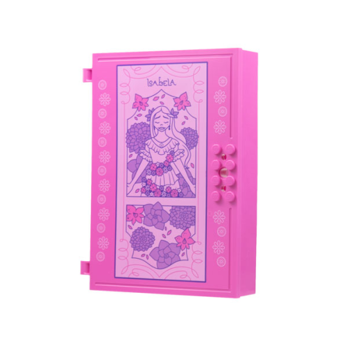 Деталь LEGO 80909pb02 Container, Book Cover Half, 16 x 12 x 2 2/3 with Lock Compartment (Storybook Adventures) with 'ISABELA' and Flowers, Bright Pink Panel Pattern