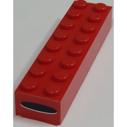 Brick 2 x 8 with Black Oval and White Highlight on Red Background Pattern on End (Sticker) - Set 8157 Brick 2 x 8 with Black Oval and White Highlight on Red Background Pattern on End (Sticker) - Set 8157