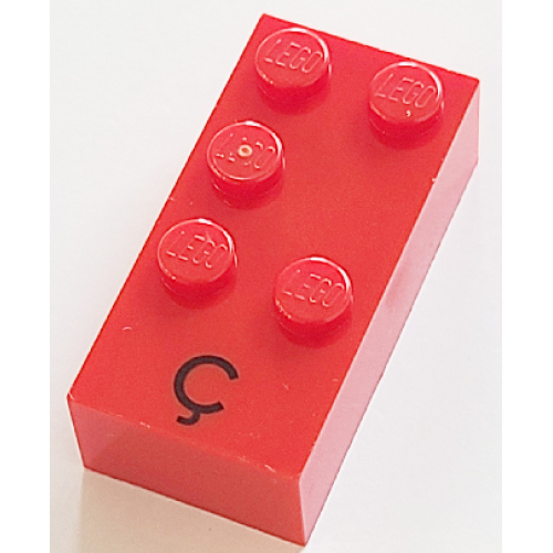 Деталь LEGO 60289pb01 Brick, Braille 2 x 4 with 5 Studs with Black Capital Letter C with Cedilla (Ç) Pattern (dots-12346 ⠯) (French with Antoine Numbers)