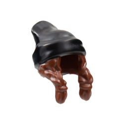 Minifigure, Hair Combo, Hair with Hat, 2 Braids over Shoulders with Molded Black Beanie Pattern Minifigure, Hair Combo, Hair with Hat, 2 Braids over Shoulders with Molded Black Beanie Pattern
