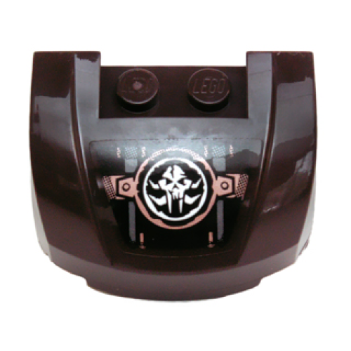 Деталь LEGO 98835pb014 Vehicle, Mudguard 3 x 4 x 1 2/3 Curved Front with Grille with White Chima Mammoth Skull Emblem and Copper Rivets Pattern (Sticker) - Set 70226