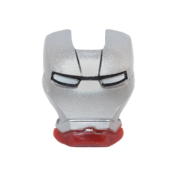 Minifigure, Visor Top Hinge with Silver Face Shield, White Eyes and Black Lines on Forehead Pattern