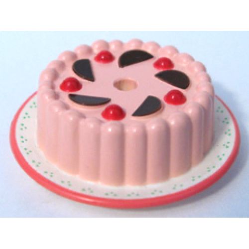 Деталь LEGO 33013pb02 Cake with Red Cherries, Chocolate Wedges and Pink Frosting Pattern