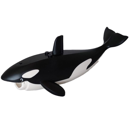Деталь LEGO bb1319pb01c01 Whale / Orca Body with Molded White Spots and Upper Jaw and Printed Eyes Pattern