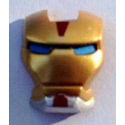 Minifigure, Visor Top Hinge with Gold Face Shield, Medium Blue Eyes, Silver Chin Pattern (Iron Man Mark 17)