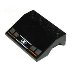 Vehicle, Mudguard 3 x 4 Slope with Silver Headlights, Orange Lines, White Triangle in Oval Logo Pattern