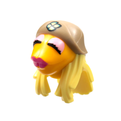 Minifigure, Head, Modified Muppet Janice with Dark Tan Hat, Bright Light Yellow Hair Pattern