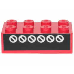 Brick 2 x 4 with 6 White Circles with Diagonals on Black Pattern (Sticker) - Set 6382