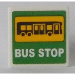 Road Sign 2 x 2 Square with Open O Clip with Bus and 'BUS STOP' on Green Background Pattern (Sticker) - Set 60154 Road Sign 2 x 2 Square with Open O Clip with Bus and 'BUS STOP' on Green Background Pattern (Sticker) - Set 60154