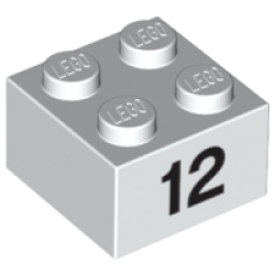 Brick 2 x 2 with Black Number 12 Pattern