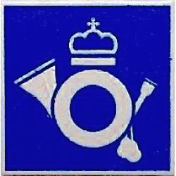 Road Sign 2 x 2 Square with Clip with Mail Horn Logo on Blue Background Pattern
