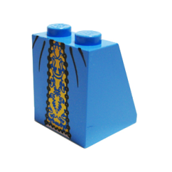 Slope 65 2 x 2 x 2 with Bottom Tube with Minifigure Dress / Skirt / Robe, Gold Panel Pattern Slope 65 2 x 2 x 2 with Bottom Tube with Minifigure Dress / Skirt / Robe, Gold Panel Pattern