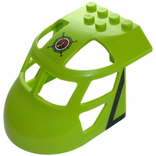 Деталь LEGO 11293pb008 Aircraft Fuselage Forward Top Curved 6 x 8 x 4 with Black Line on Both Sides and Volcano Explorers Logo Compass Pattern on Top (Stickers) - Set 60123