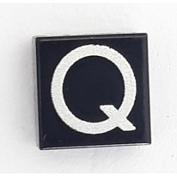Tile 1 x 1 with Silver Capital Letter Q Pattern - Larger Font and Parallelogram Line - Black