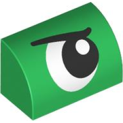 Slope, Curved 1 x 2 with Bottom Stud Holder with Black and White Eye Looking Left with Eyebrow Pattern Slope, Curved 1 x 2 with Bottom Stud Holder with Black and White Eye Looking Left with Eyebrow Pattern