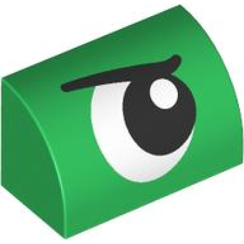 Деталь LEGO 37352pb044 Slope, Curved 1 x 2 with Bottom Stud Holder with Black and White Eye Looking Left with Eyebrow Pattern