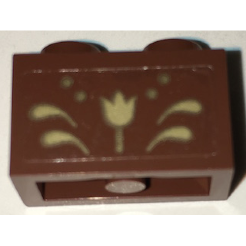 Деталь LEGO 3004pb143 Brick 1 x 2 with Gold Flower and Scrollwork Pattern (Sticker) - Set 41068