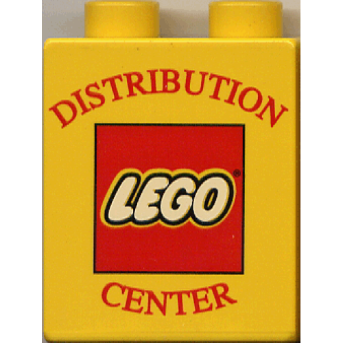 Деталь LEGO 4066pb123 Duplo, Brick 1 x 2 x 2 with Distribution Center and LEGO Logo Pattern