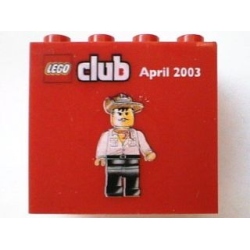 Brick 2 x 4 x 3 with Lego Club, April 2003 and Johnny Thunder Pattern
