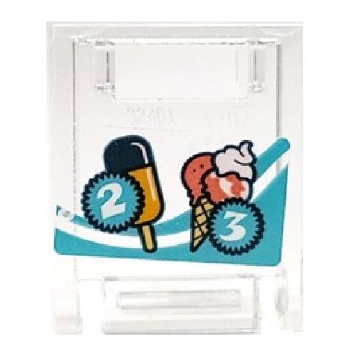 Деталь LEGO 4346pb55 Container, Box 2 x 2 x 2 Door with Slot with Popsicle, Ice Cream Cone, Number 2 and 3 on Dark Turquoise Starbursts and Stripes Pattern (Sticker) - Set 41414