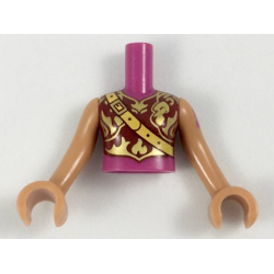 Torso Mini Doll Girl Armored Top with Dark Red and Gold Trim, Fire Icon Pattern, Medium Nougat Arms with Hands with Magenta Tattoo