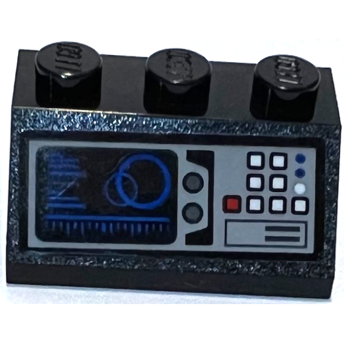 Деталь LEGO 3038pb13 Slope 45 2 x 3 with Light Bluish Gray Control Panel with White and Red Buttons and Blue Circles and Bar Chart on Screen Pattern (Sticker) - Set 75315