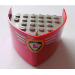 Boat, Hull Smooth Bow 5 x 6 x 3 1/3 with Light Gray Deck with White Stripes and Red 'L' in White/Black/Orange Logo Pattern (Sticker) - Sets 4005 / 4015 / 4025 - Red Boat, Hull Smooth Bow 5 x 6 x 3 1/3 with Light Gray Deck with White Stripes and Red 'L' in White/Black/Orange Logo Pattern (Sticker) - Sets 4005 / 4015 / 4025 - Red