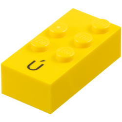 Brick, Braille 2 x 4 with 5 Studs with Black Capital Letter U with Acute (Ú) Pattern (dots-23456 ⠾) (Spanish)