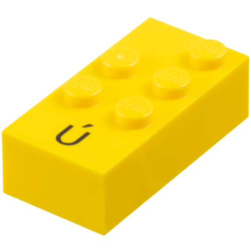 Деталь LEGO 60293pb03 Brick, Braille 2 x 4 with 5 Studs with Black Capital Letter U with Acute (Ú) Pattern (dots-23456 ⠾) (Spanish)
