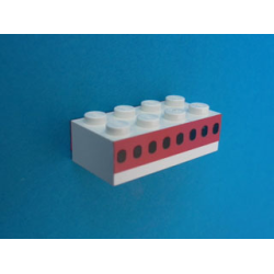 Brick 2 x 4 with Plane Windows 8 in Thick Red Stripe Pattern