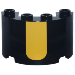 Cylinder Half 2 x 4 x 2 with 1 x 2 Cutout with Yellow Rectangle with Rounded Lower Edge Pattern Cylinder Half 2 x 4 x 2 with 1 x 2 Cutout with Yellow Rectangle with Rounded Lower Edge Pattern