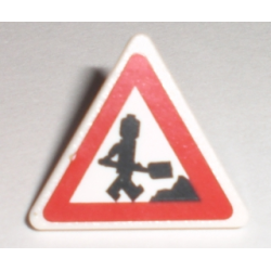 Road Sign 2 x 2 Triangle with Clip with Minifigure Worker and 1 Pile Pattern (Sticker) - Set 7631