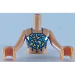 Torso Mini Doll Girl Dark Turquoise and Gold Swimsuit Top Pattern, Medium Nougat Arms with Hands