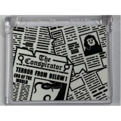 Деталь LEGO 60603pb008 Glass for Window 1 x 4 x 3 - Opening with Newspaper 'The Conspirator' Pattern (Sticker) - Set 21310
