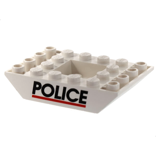 Деталь LEGO 30183px1 Slope, Inverted 45 6 x 4 Double with Recessed Center with Black 'POLICE' and Red Line Pattern