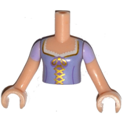 Torso Mini Doll Girl Lavender Top with Gold Lacing and Bow Pattern, Light Nougat Arms with Hands with Lavender Short Sleeves