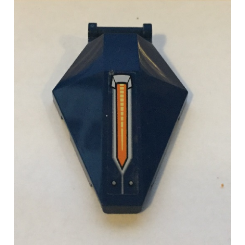 Деталь LEGO 27262pb02 Windscreen 6 x 4 x 1 Hexagonal with Bar Handle with Yellow Bars in Orange Background within Silver Housing Pattern (Sticker) - Set 70358