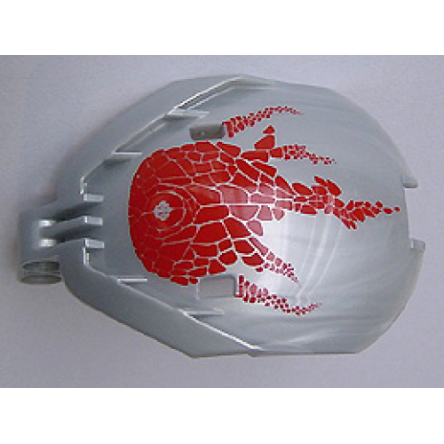 Деталь LEGO 41671pb04 Bionicle Bohrok Windscreen 4 x 5 x 7 with Red Scales and Tahnok-Kal Logo Pattern