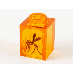 Brick 1 x 1 with Yellow Streaks and Black Mosquito in Amber Pattern