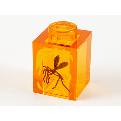 Деталь LEGO 3005pb041 Brick 1 x 1 with Yellow Streaks and Black Mosquito in Amber Pattern