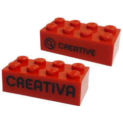 Brick 2 x 4 with Black 'CREATIVE' and 'CREATIVA' Pattern on Opposite Sides (Play Day 2019)